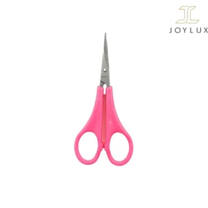 تصویر تکی از قیچی ابرو با دسته صورتی و تیغه‌های استیل ضدزنگ