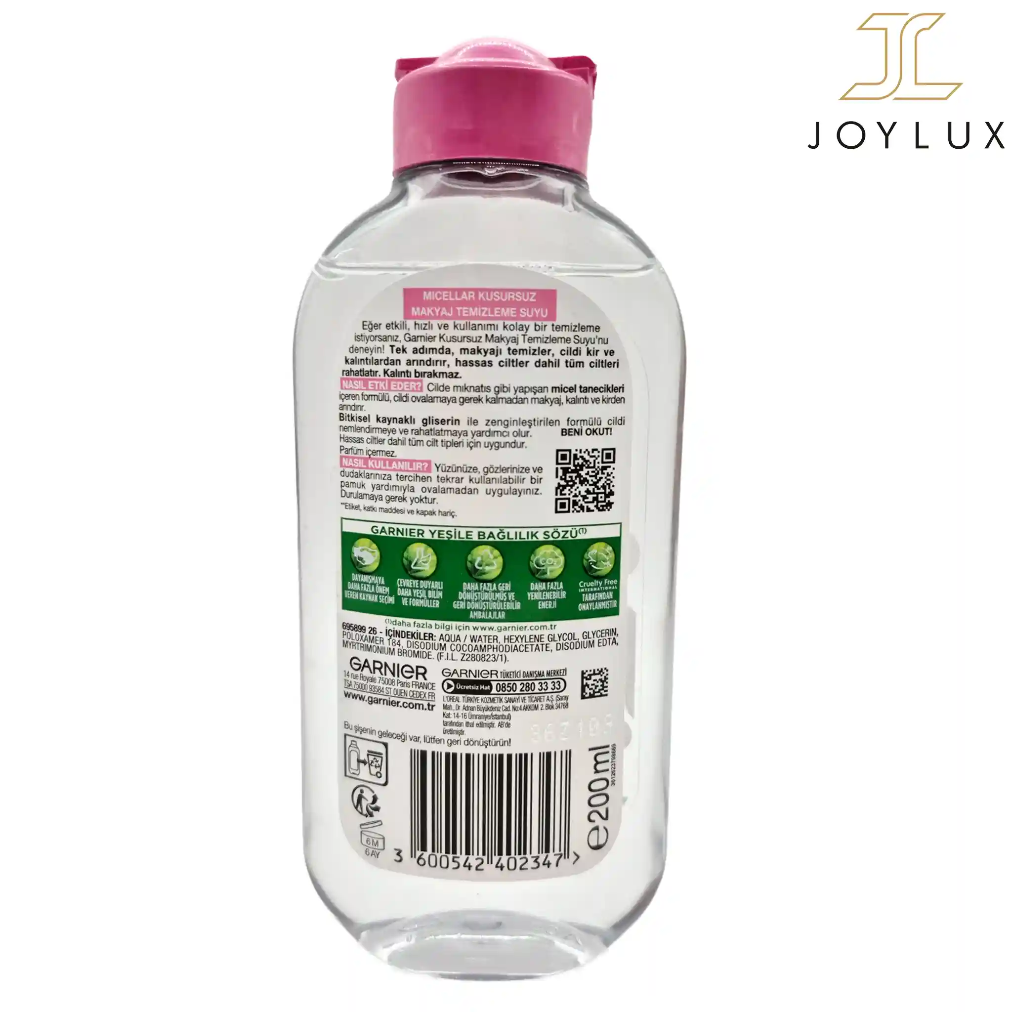 تصویر از نمای پشت پاک کننده آرایش صورت گارنیر درب صورتی برای پوست حساس 200ml
