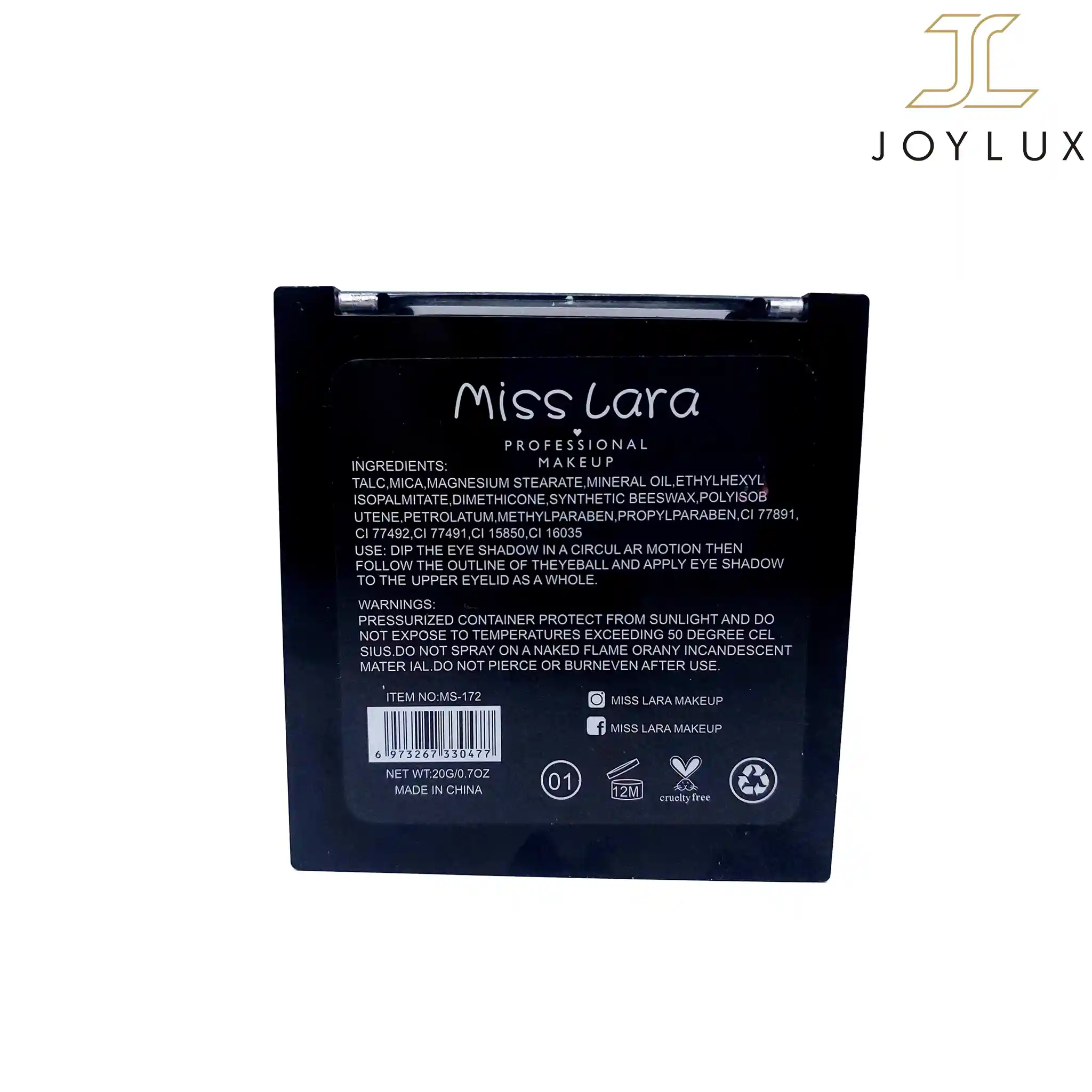 ترکیبات سایه چشم میس لارا مدل پروفشنال شماره 1 پشت بستهبندی سایه چشم میس لارا مدل پروفشنال شماره 1