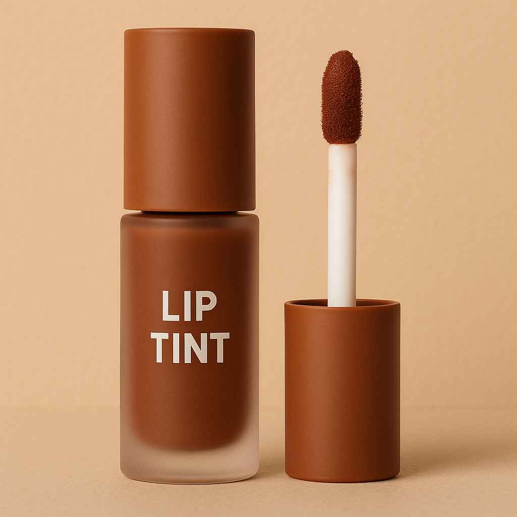 تینت لب قهوه‌ای روی لب‌های طبیعی